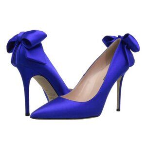 NIB SJP by Sarah Jessica Parker Lucille Bow Satin Pumps Blue EU 36.5 US 6 100mm